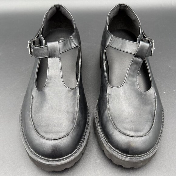 Torrid Womens Black Faux Leather T-Strap Lug Chunky Heel Shoes Size 8.5WW 148862 - Picture 2 of 8